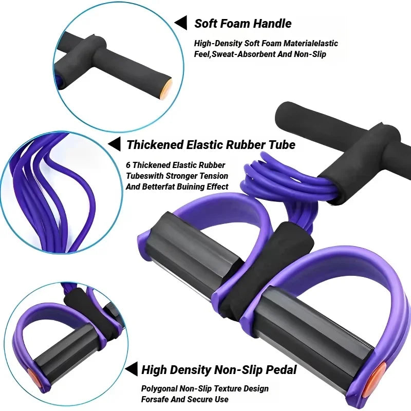 MuscleForge 4-Tube Pedal Resistance Band | Multi-Functional Core & Full-Body Trainer