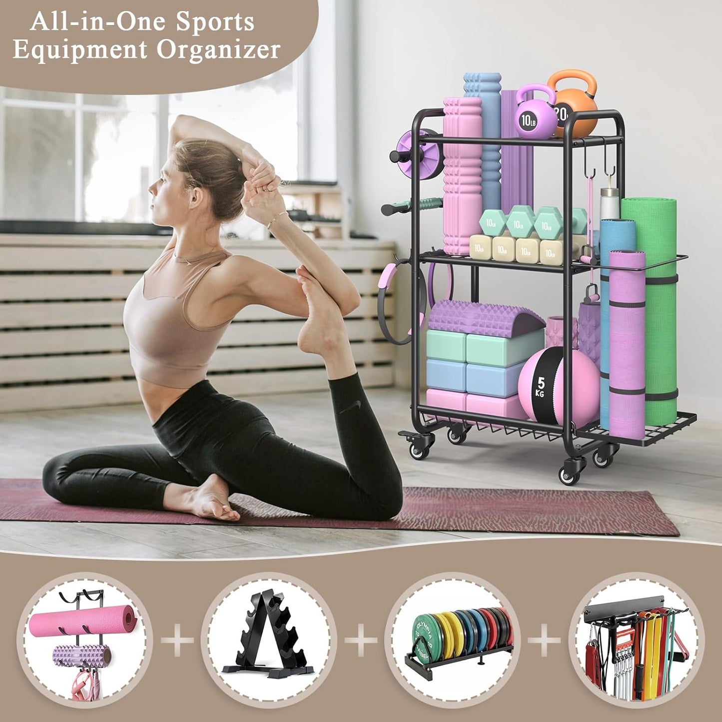 Weight Rack for Home Gym, All in One Yoga Mat Storage Rack, Workout Equipment St