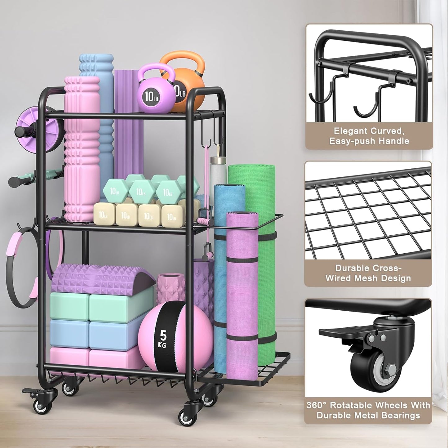 Weight Rack for Home Gym, All in One Yoga Mat Storage Rack, Workout Equipment St