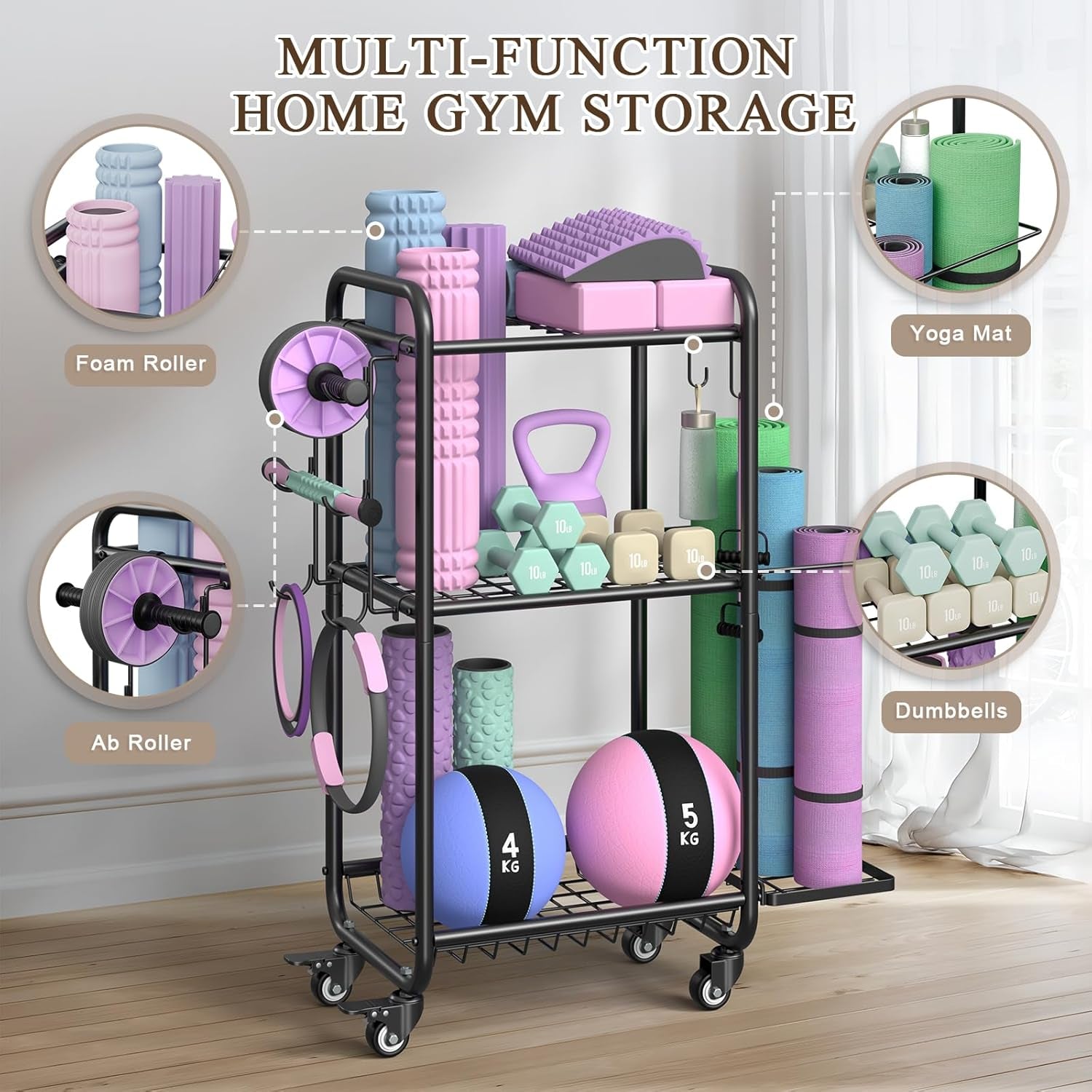 Weight Rack for Home Gym, All in One Yoga Mat Storage Rack, Workout Equipment St