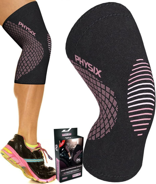 Physix Gear Knee Compression Sleeve for Men & Women - Best Compression Knee Brace for Walking, Running, Gym, Basketball, Weightlifting,Workout, Sports - Knee Sleeves Support Compression & Stability