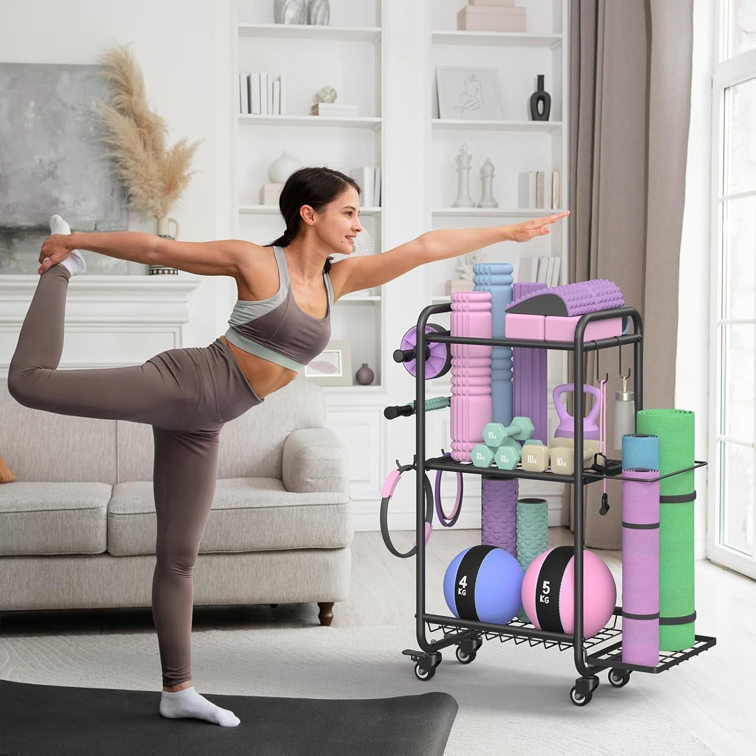 Weight Rack for Home Gym, All in One Yoga Mat Storage Rack, Workout Equipment St